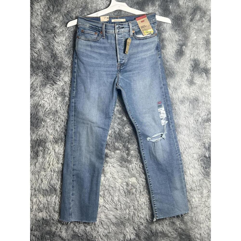 Levi's Medium Blue Straight Leg Women's Jeans with Knee Distress